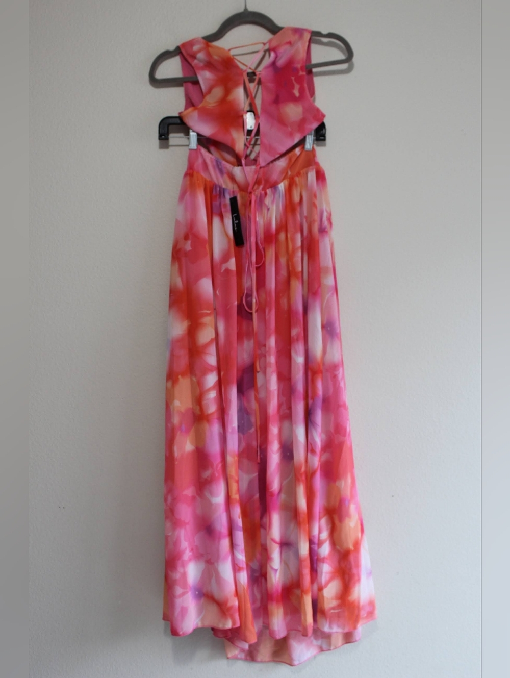 NWT Lulu's Elisanna Pink Multi Floral Lace-Up Midi Dress Size Small - Picture 4 of 16